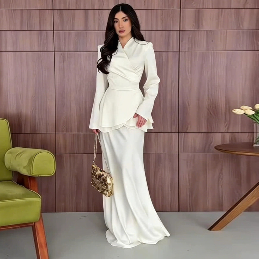 Forever 21 White Lace-Up Belted Simple Collar Long Dress Set
